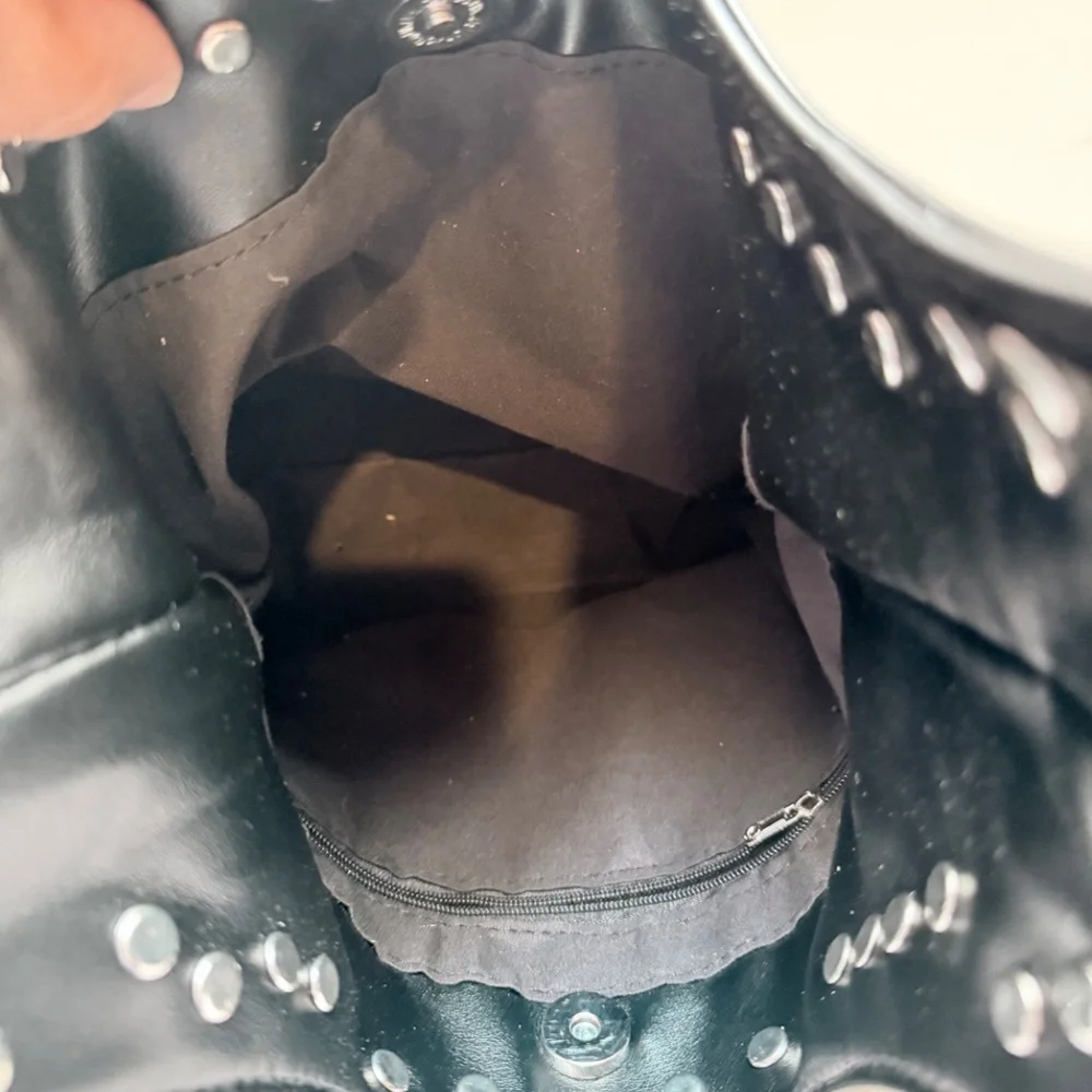 Black Studded Hobo Bag with Silver Accents - Picture 11 of 12